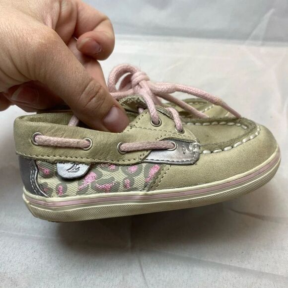 Sperry Top Sider Intrepid Crib Lace Up Leather Shoes Baby & Walker 4 Tan/Pink - Picture 3 of 7